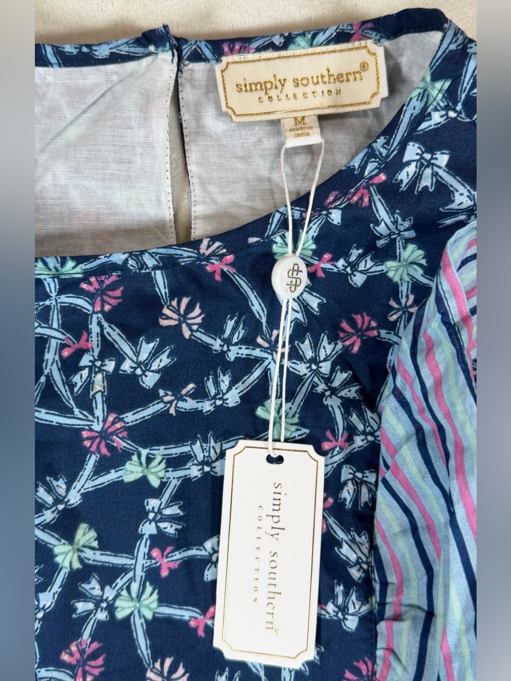 NWT Simply Southern Size Medium Navy Floral Tiered Ruffle Maxi Dress - Picture 2 of 6